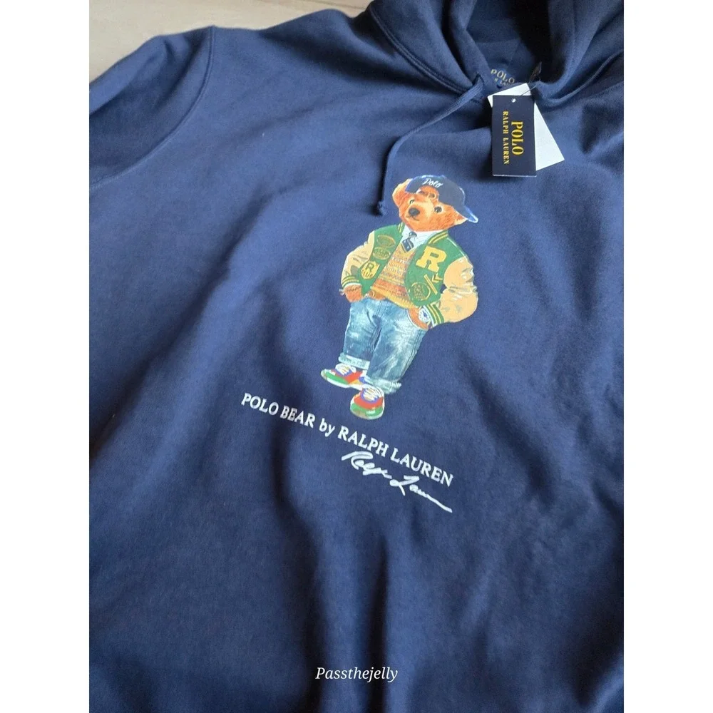 Polo Ralph Lauren Hoodie Mens 3XLT Polo Bear Varsity Letterman Navy Pullover NWT